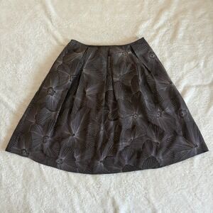Talbots Pure Silk Brown‎ Floral Metallic Skirt Women's 8 Pleated A line